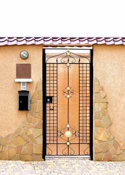 Cottage fasade door. mailbox and ring. isolated