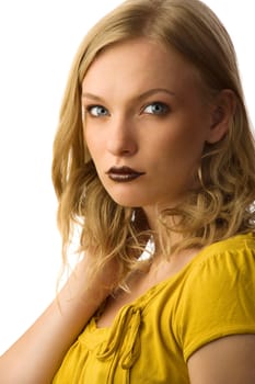 portrait of a fresh and beautiful young fashion model with dark lipstick