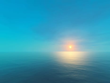 An illustration of a bright ocean sunset