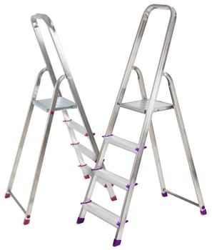 two aluminium ladders isolated on white background