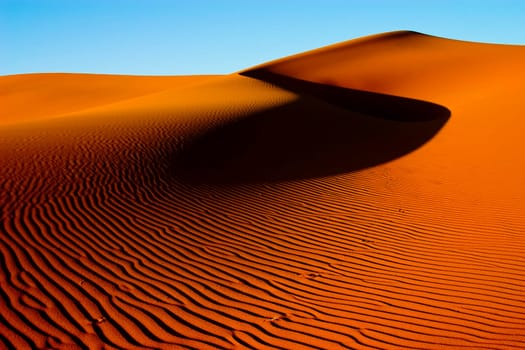 Golden sand dune in the evening light with blue sky and shadow