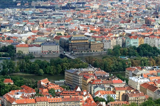 The aerial view of Prague City from Petrin Hill