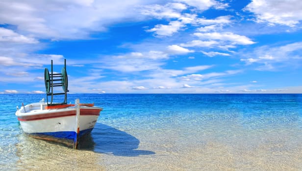Fishing boat in the Ionian sea in Greece