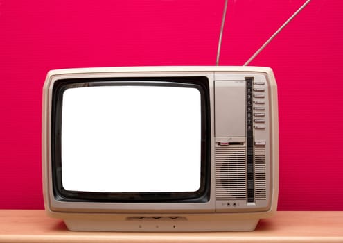 Vintage TV with blank white screen