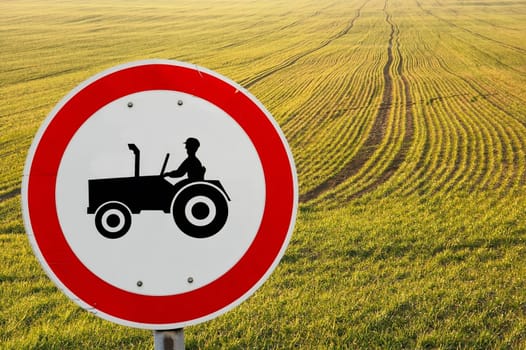 Agricultural field and traffic sign