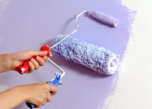 detail image of paint work, violet color on white