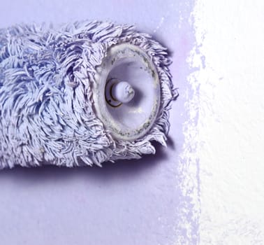 detail image of paint work, violet color on white