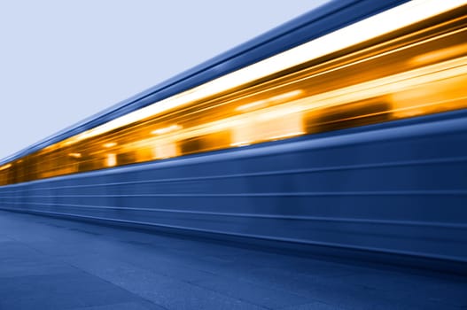 Subway. Underground station. Moving train