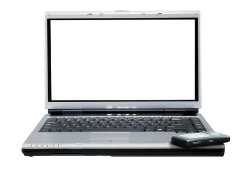 Laptop and cellular phone.