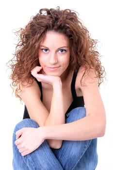Closeup portrait of a happy young woman smiling isolated on white background