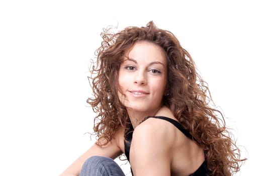 Closeup portrait of a happy young woman smiling isolated on white background