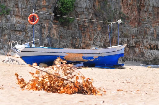 Old blue boat on the beach