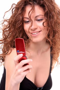 portrait of happy woman with mobile phone