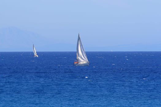 Sailing yacht in the Ionian sea Greece