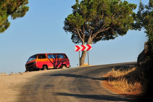retro minibus parked on the road