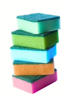 Heap of sponges isolated on white background