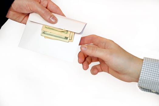Money in envelope isolated on white