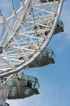 Detail of the London Eye against blue sky