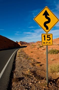 The sinuous road sing in Valley Of Fire State Park