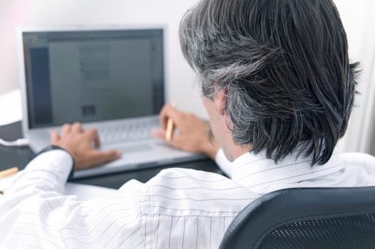 A businessman working on the computer at his desk