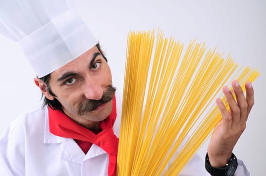 Chef showing spagetti