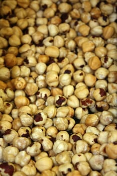 Close up of pile of hazelnuts