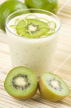 refreshment and creamy milkshake  kiwi and lime isolated