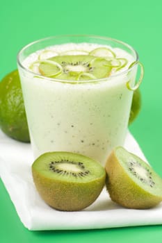 refreshment and creamy milkshake  kiwi and lime isolated