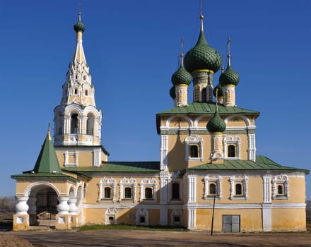 Orthodox church in ancient russian town Uglich captured on a sunny day