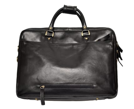 Men's black leather bag isolated on white background