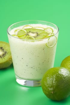refreshment and creamy milkshake  kiwi and lime isolated
