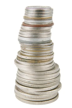 Stack of old coins isolated with clipping path