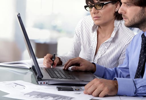 two business people working seriously