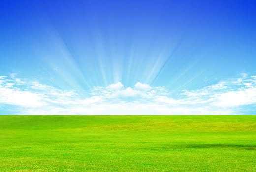 Beautiful futuristic landscape with grass and clouds