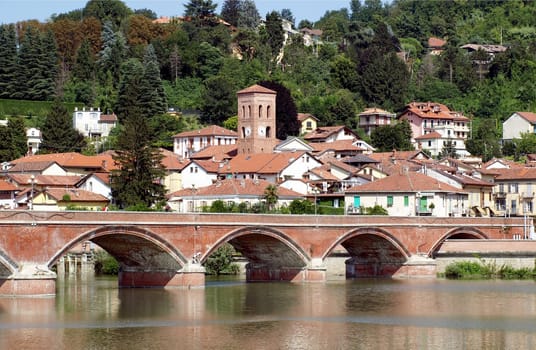 General city view of San Mauro Torinese on River Po