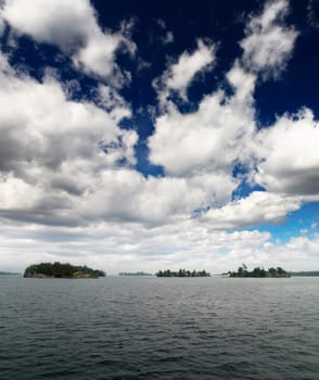 The scenary of thousand Islands on Saint Lawrence River between US and Canada