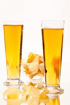 food series: two glasses of beer and a chip
