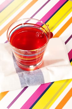 drink series: glass of cherry beverage on the napkin
