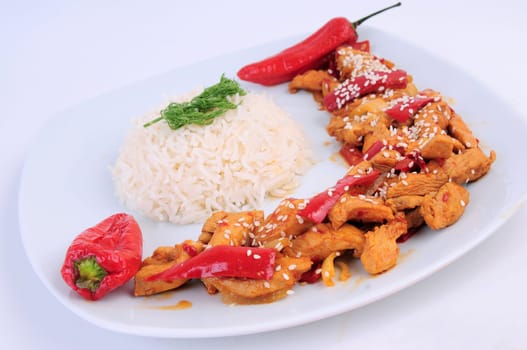 Special Chicken rice with dill  and red pepper