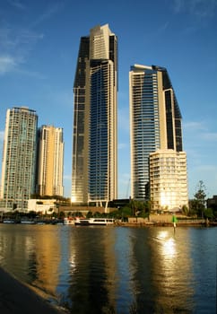 View of Surfers Paradise Australia skyline from Chevron Island.