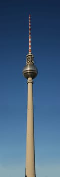 Television tower of Berlin, Germany in front of blue sky