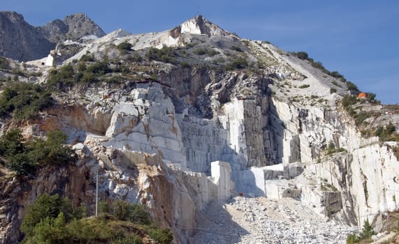 An open quarry of white marble in Carrara, Tuscany, Italy