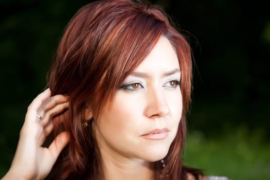 Beauty Woman Close-Up Portrait Outdoors