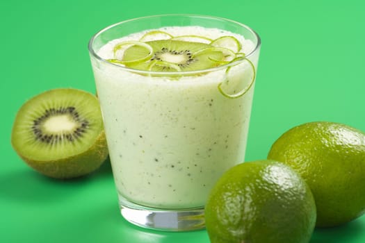 refreshment and creamy milkshake  kiwi and lime isolated