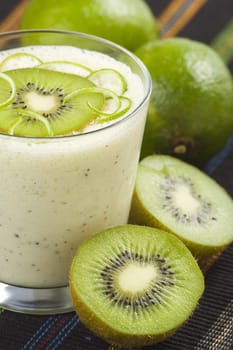 refreshment and creamy milkshake  kiwi and lime isolated