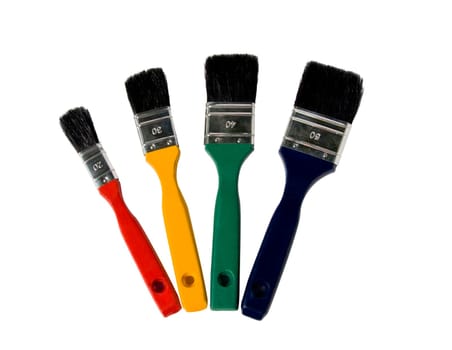 Multiple coloured paintbrushes isolated on white background