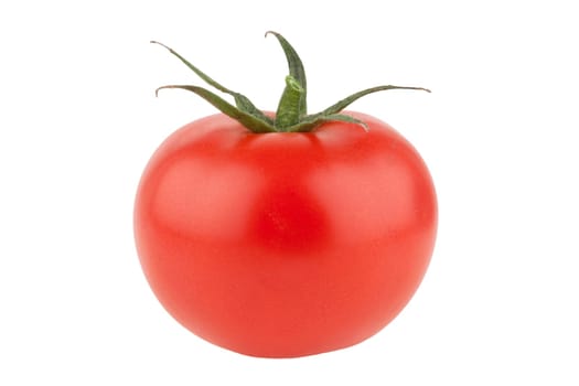 closeup of single tomato, isolated on white background