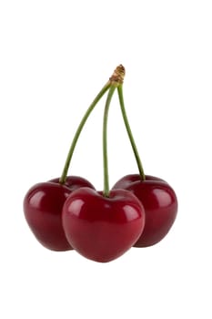 three cherries, isolated on white background