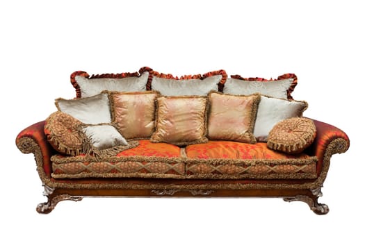 beautiful sofa with cushions on a white background