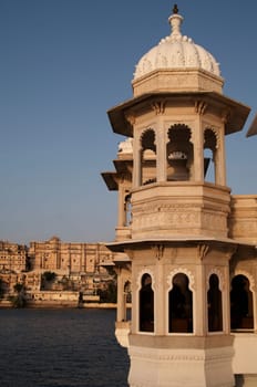 Lake Palace. Rajput style palace "floating"" in the middle of Lake Pichola, Udaipur, Rajasthan, India"